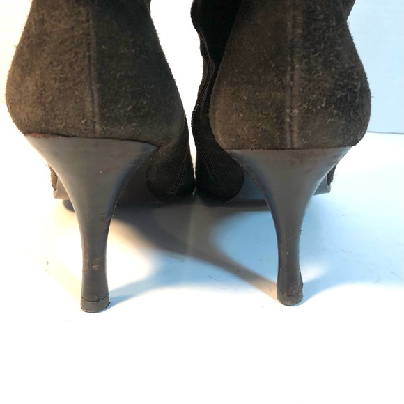 SAKS FIFTH AVENUE Dark Brown Rabbit Fur and Suede Knee High Boots - Picture 8 of 12